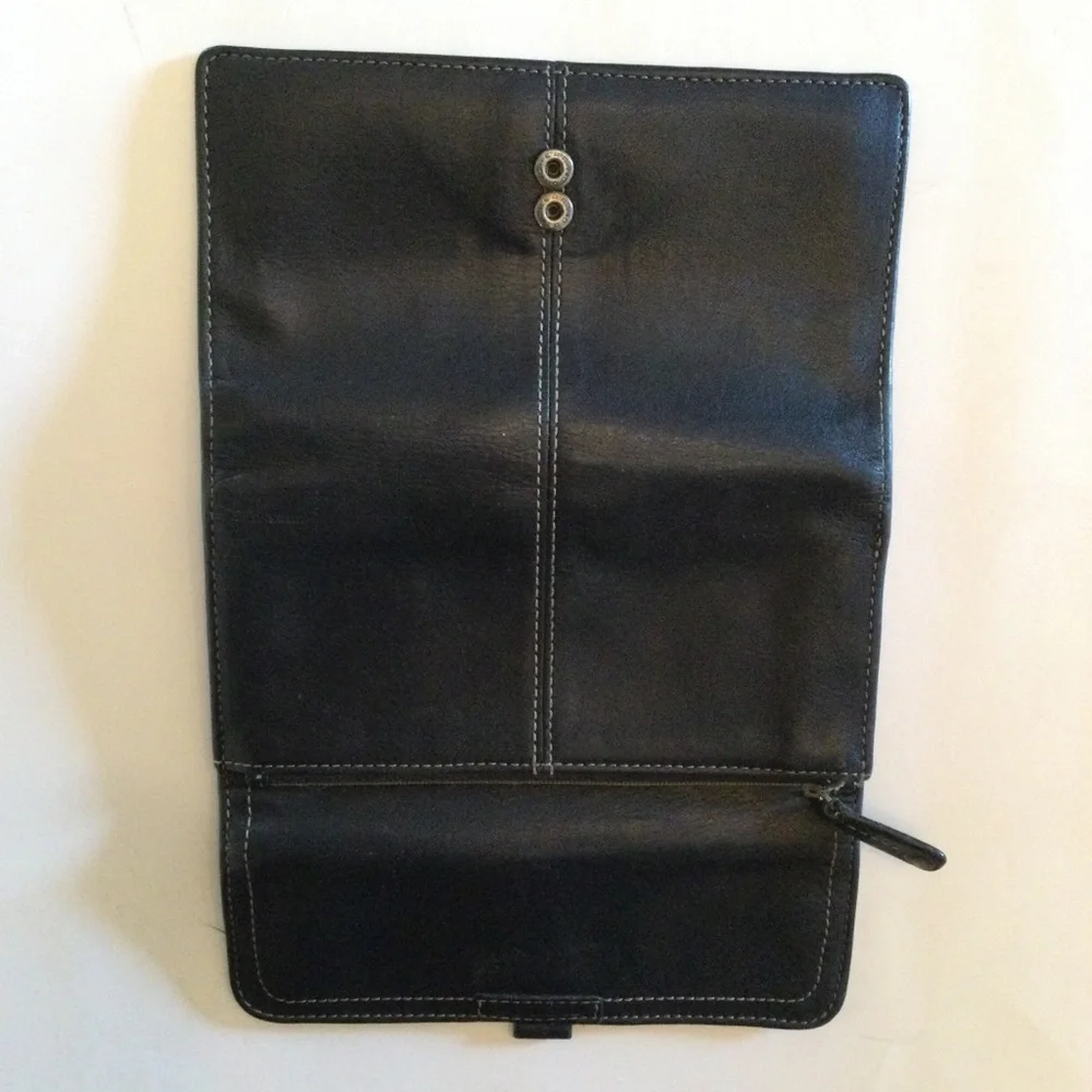 Fossil Black Genuine Leather Wallet Clutch Billfold Zip Area